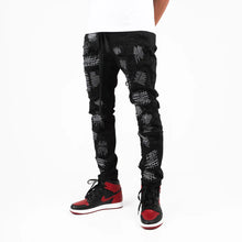 Load image into Gallery viewer, THRT Denim Distressed Patches Denim Slim Jeans in Black - Clique Apparel
