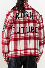 Load image into Gallery viewer, FIRST ROW MUTI PATCHES WOOL CHECK PADDING SHACKET-Red - Clique Apparel