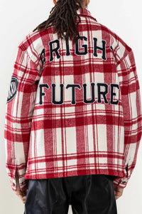 FIRST ROW MUTI PATCHES WOOL CHECK PADDING SHACKET-Red - Clique Apparel