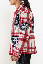 Load image into Gallery viewer, FIRST ROW MUTI PATCHES WOOL CHECK PADDING SHACKET-Red - Clique Apparel