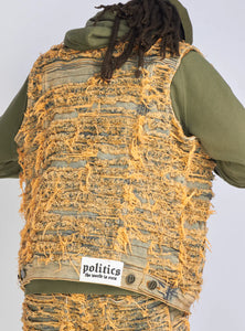 Politics - Debris493 Thrashed Distressed Denim Vest - Dark Vintage - Clique Apparel