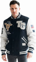 Load image into Gallery viewer, Top Gun - The Goat Varsity Jacket - Navy - Clique Apparel