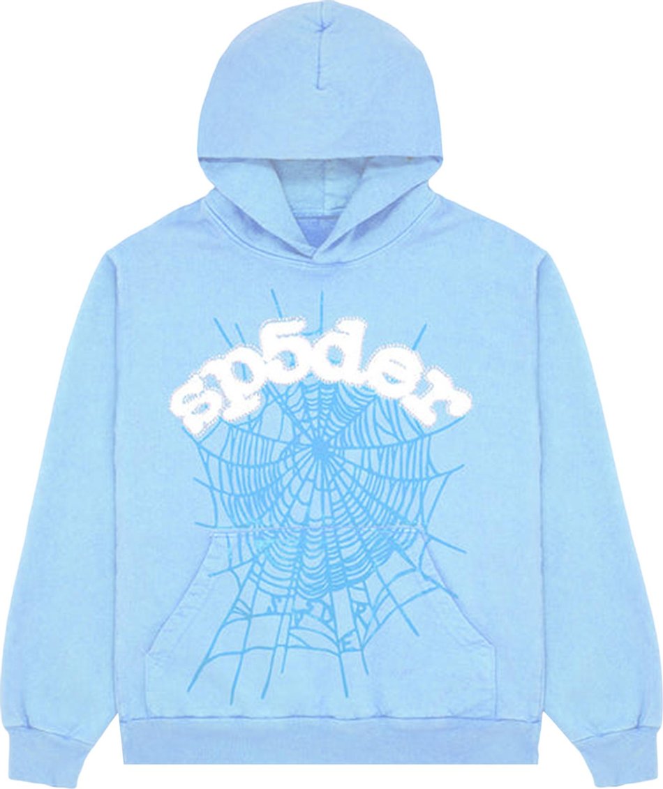 Sp5der Rhinestones Pullover Hoodie Baby Blue