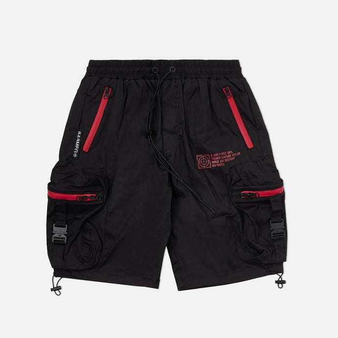 COMBAT NYLON SHORT BLACK WITH RED ZIPPERS - Clique Apparel