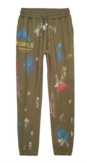 Purple Brand Stencil Logo Painted Military Green Joggers - Clique Apparel