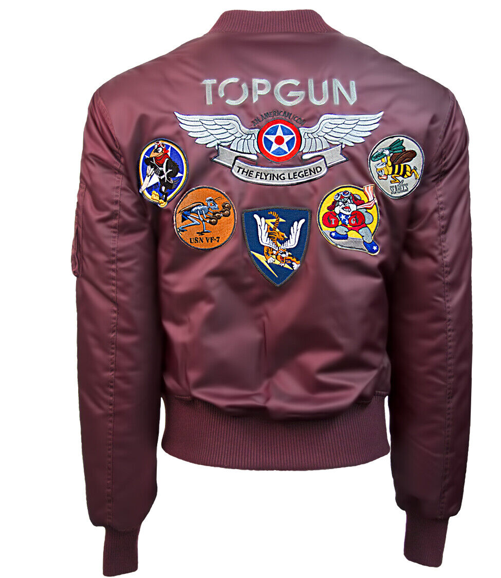 Top Gun MA 1 Nylon Bomber Jacket with Patches Black